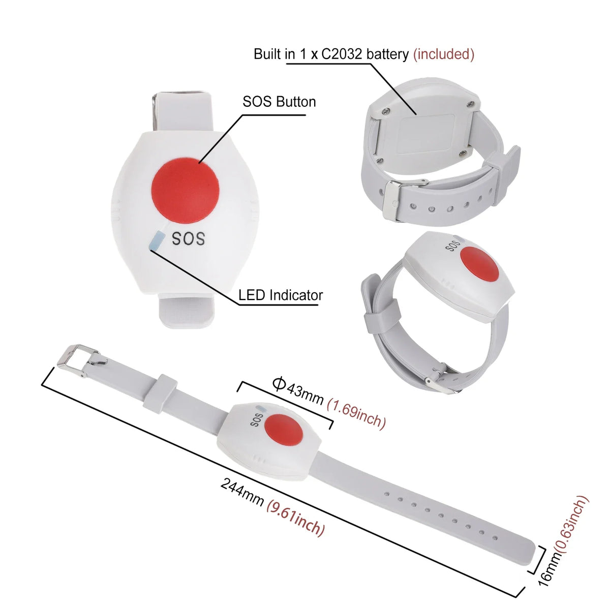 TP-309DR-2 Panic Button Bracelet - 433MHz SOS Alarm