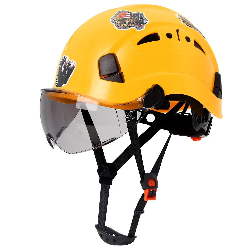 CE Safety Helmet With Goggles &ndash; Includes 50 Pcs Stickers Yellow Dark Lenses