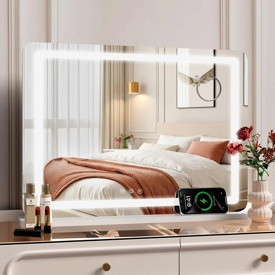 Espelho de Maquilhagem com Iluminação 10x Aumento USB Tipo C Tamanho Grande