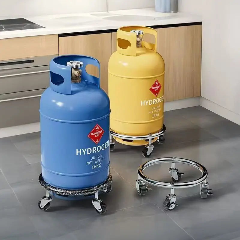 Robustní ocelový stojan na plynové lahve s koly pro standardní propanovou lahev