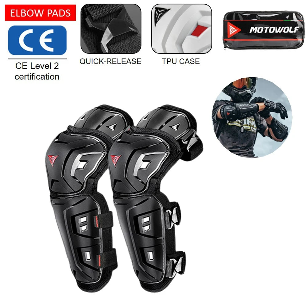 CSHWISDOW Shockproof Adjustable Knee Pads for Motorcycle Racing Black  Elbow Long