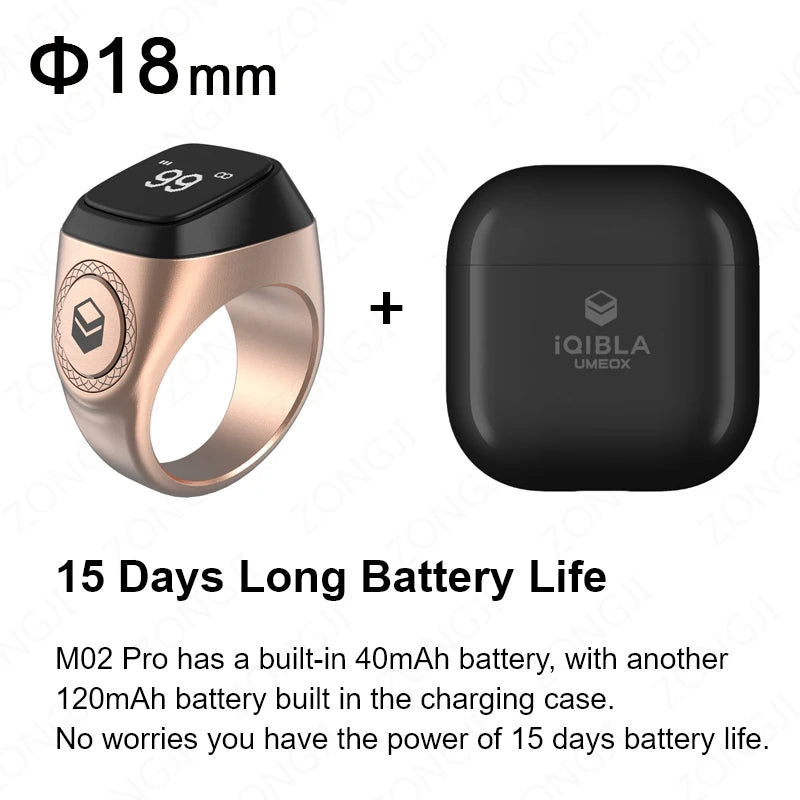 IQibla M02 Pro Smart Digital Tasbeeh Ring with Vibration Reminder Bright Rose 18mm / CHINA