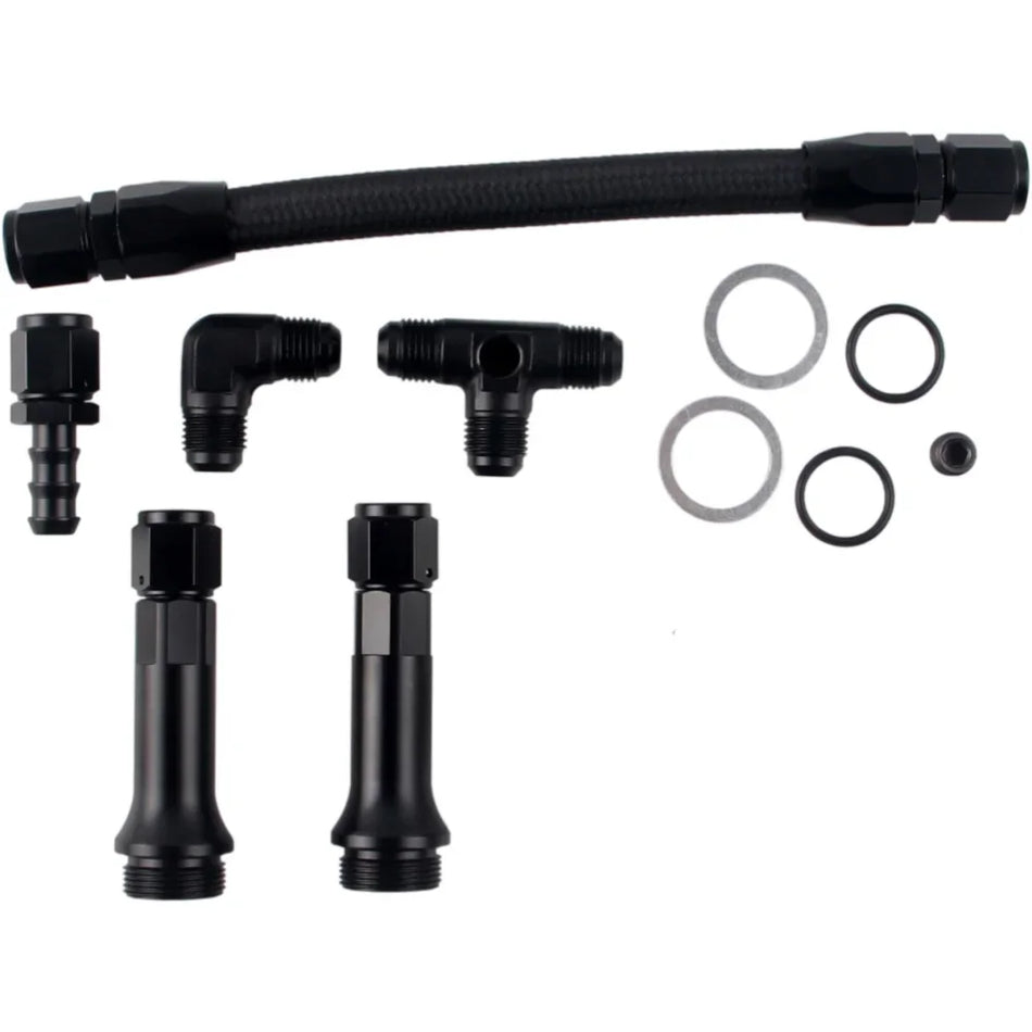 VOLM Universal Carburetor Dual Inlet Kit, Stainless Steel Braided AN6 Dual Feed