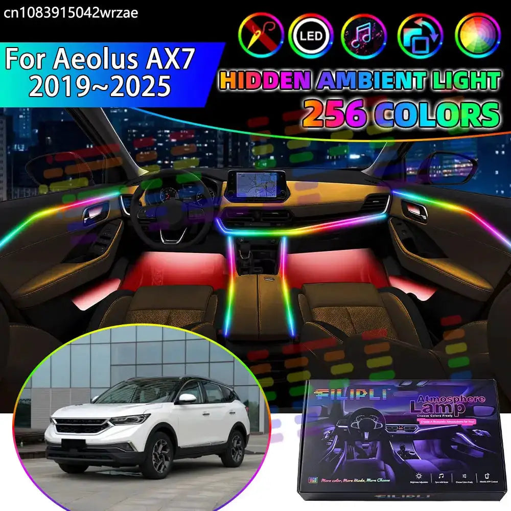 For Aeolus AX7 2019~2025 MK2 RGB Car Interior Ambient Lights Strips Breathing Lighting Kit App Control LED strips Accessories by InterCyprus Trading Ltd