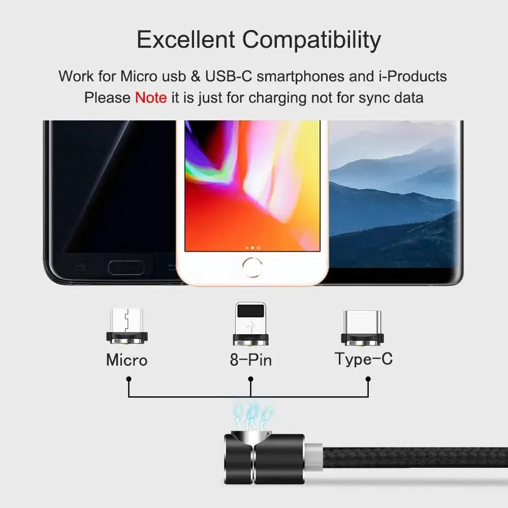 TOPK Magnetic Charging Cable 360° Rotating Magnetic Phone Charger Cable with LED Light, 90° Angle Connector, Nylon-Braided Cor by InterCyprus Trading Ltd