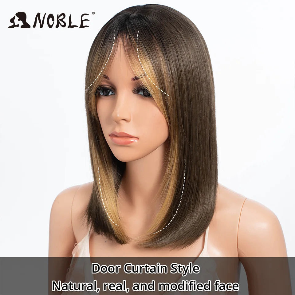 Noble Bob Wig - Silky Straight 16 Inch Synthetic Wig with Bangs for Cosplay and Daily Wear