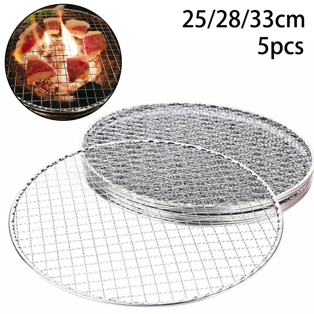 5-Piece Round Stainless Steel BBQ Grill Mesh Set