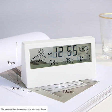 Multifunctional LCD Alarm Clock with Weather Display and Thermo-Hygrometer white