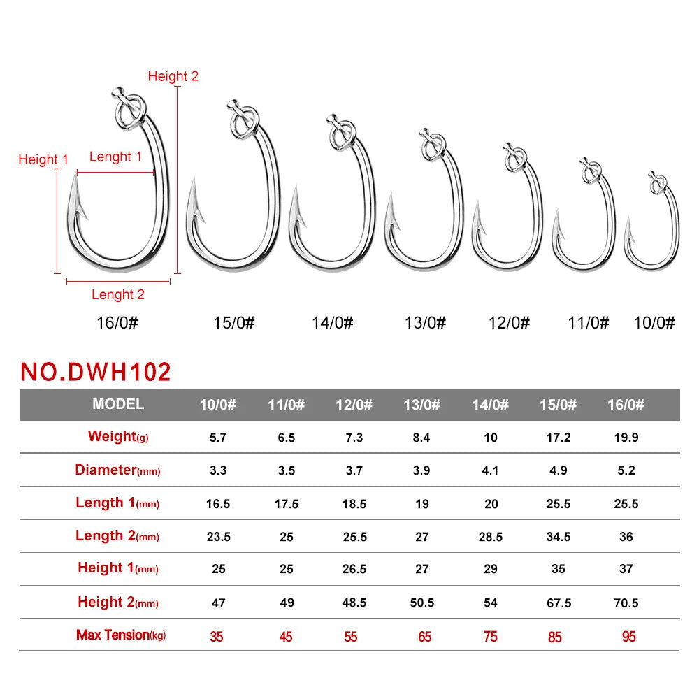 Stainless Steel Barbed Tuna Hooks Set - Corrosion-Resistant &amp; Perfect for Ocean Boat Fishing