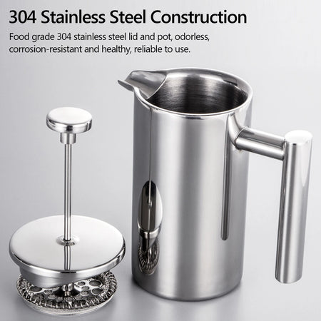 Stainless Steel Double Walled French Press Coffee Maker Pot