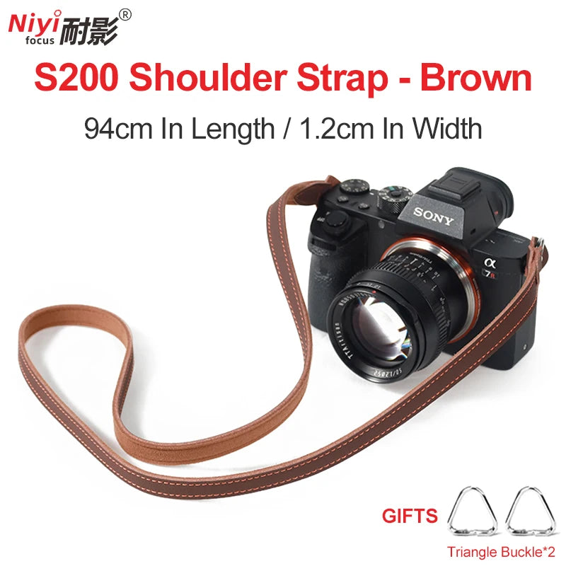 Camera Shoulder Strap for Sony, Canon, Nikon, Fuji - Retro Leather Design S200-brown