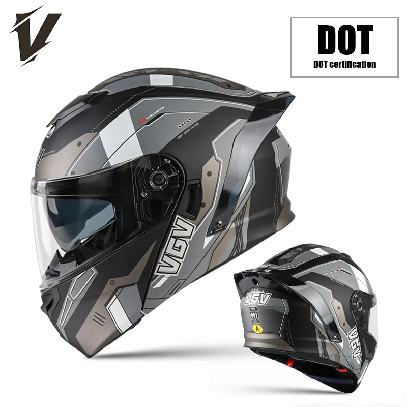 VGV Dual Lens Modular Flip Helmet for Ultimate Riding Safety GRAY / XL