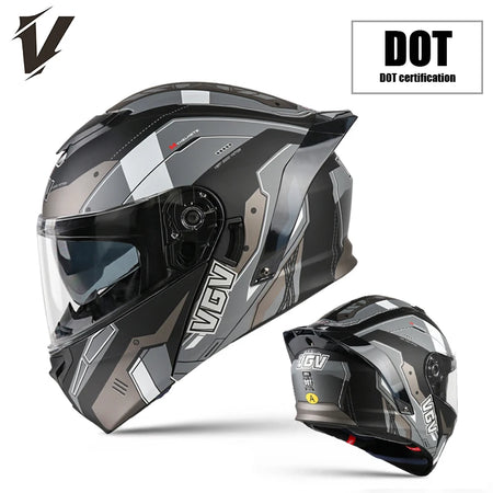 VGV Dual Lens Modular Flip Helmet for Ultimate Riding Safety GRAY / XL