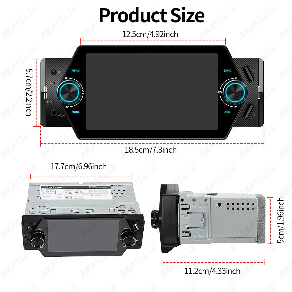 1 Din 5 Inch MP5 Car Radio - Wired CarPlay Android Auto