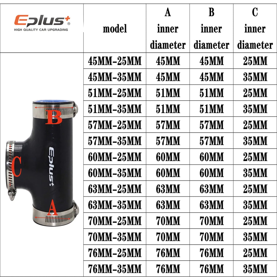 Eplus+ Blue Universal Silicone 3-Way T-Connector for Engine Intercooler