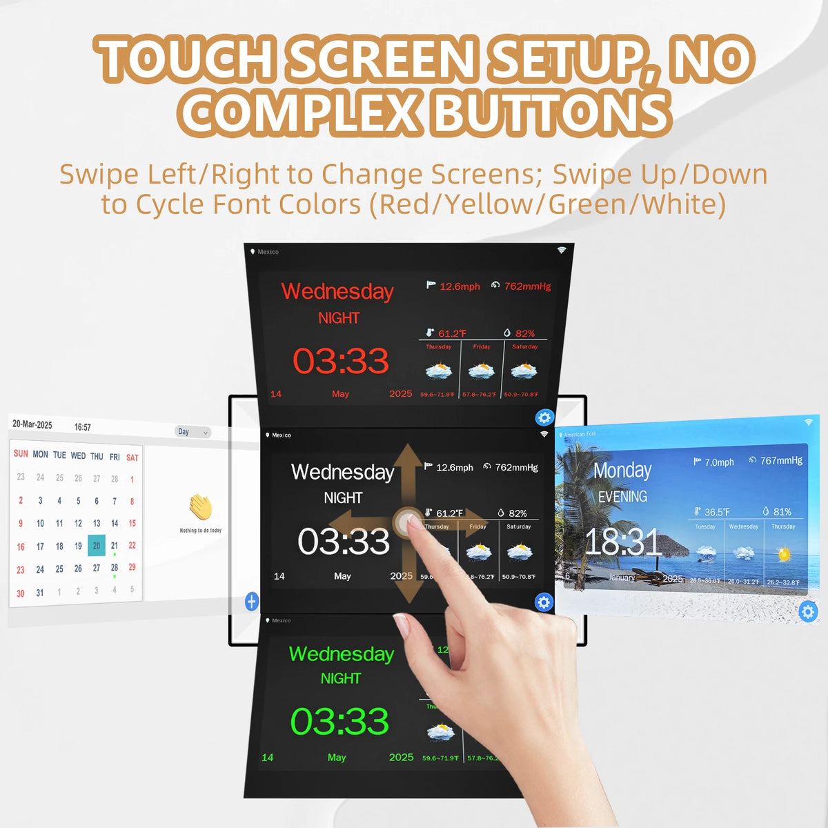 Digital Calendar Clock DC810-B &ndash; Touch Screen Display Feature