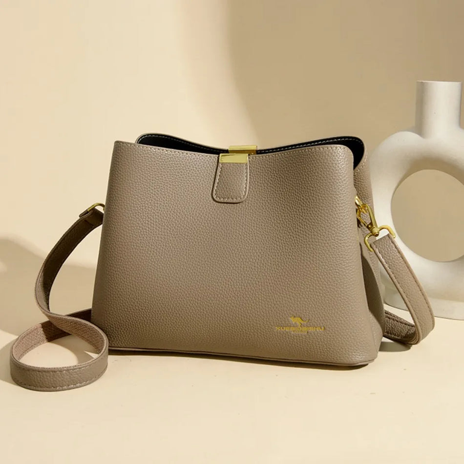 Geantă de umăr tip găleată din piele PU pentru femei, geantă de mână de lux cu două bretele, geantă de designer