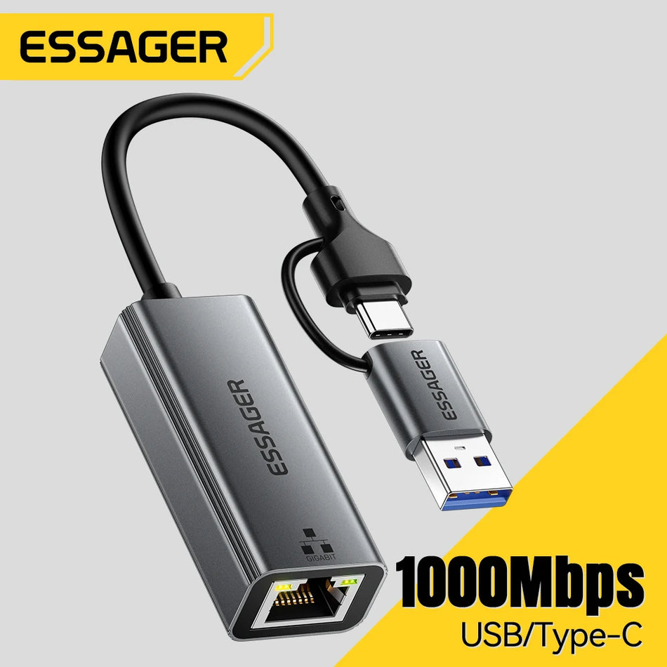 Essager 2-in-1 Ethernet Adapter USB A Type C RJ45 - Gigabit