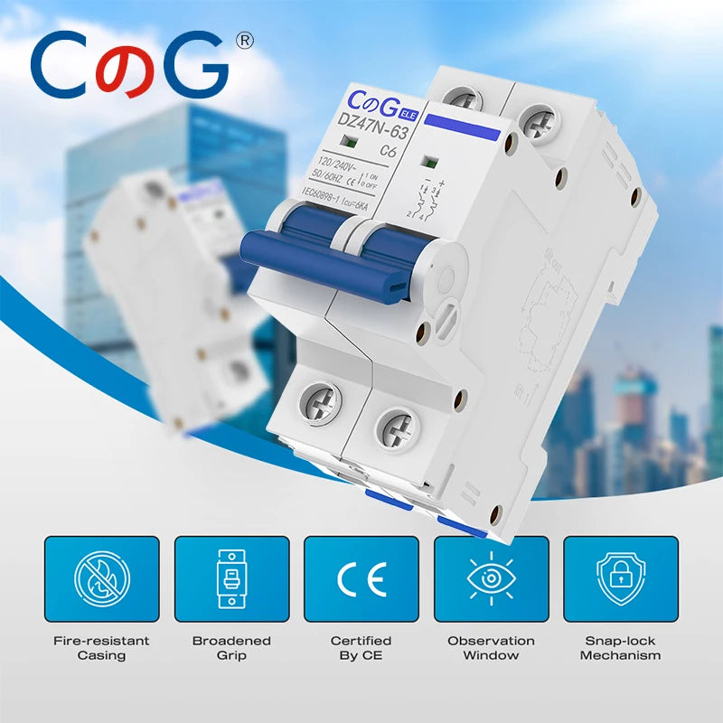 CG DZ47N Miniature Circuit Breaker - 1P/2P, 6A to 63A, DIN Rail Mount, 120/240V