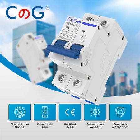 CG DZ47N Miniature Circuit Breaker - 1P/2P, 6A to 63A, DIN Rail Mount, 120/240V
