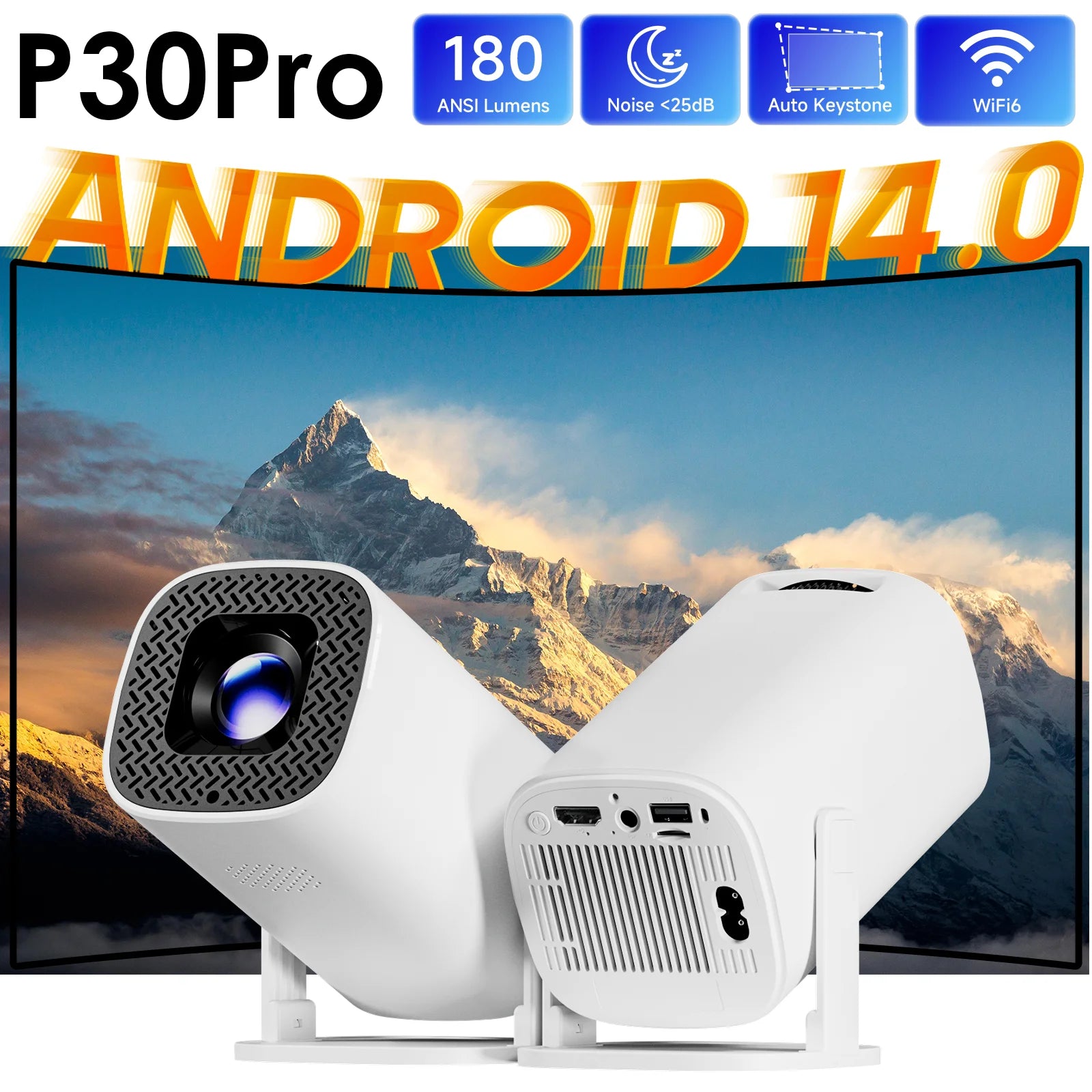 P30PRO Android 14 Smart Mini Projector &ndash; 4K Video Support