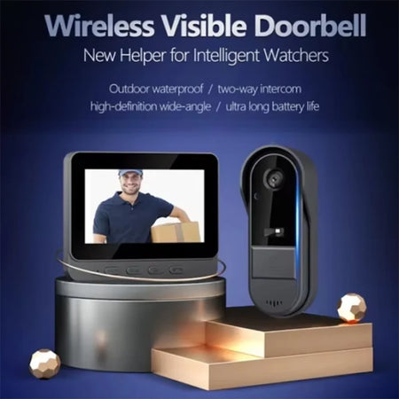 Wireless Intercom Doorbell - HD Night Vision, Waterproof 4.3&quot; IPS Screen, Smart Home Security