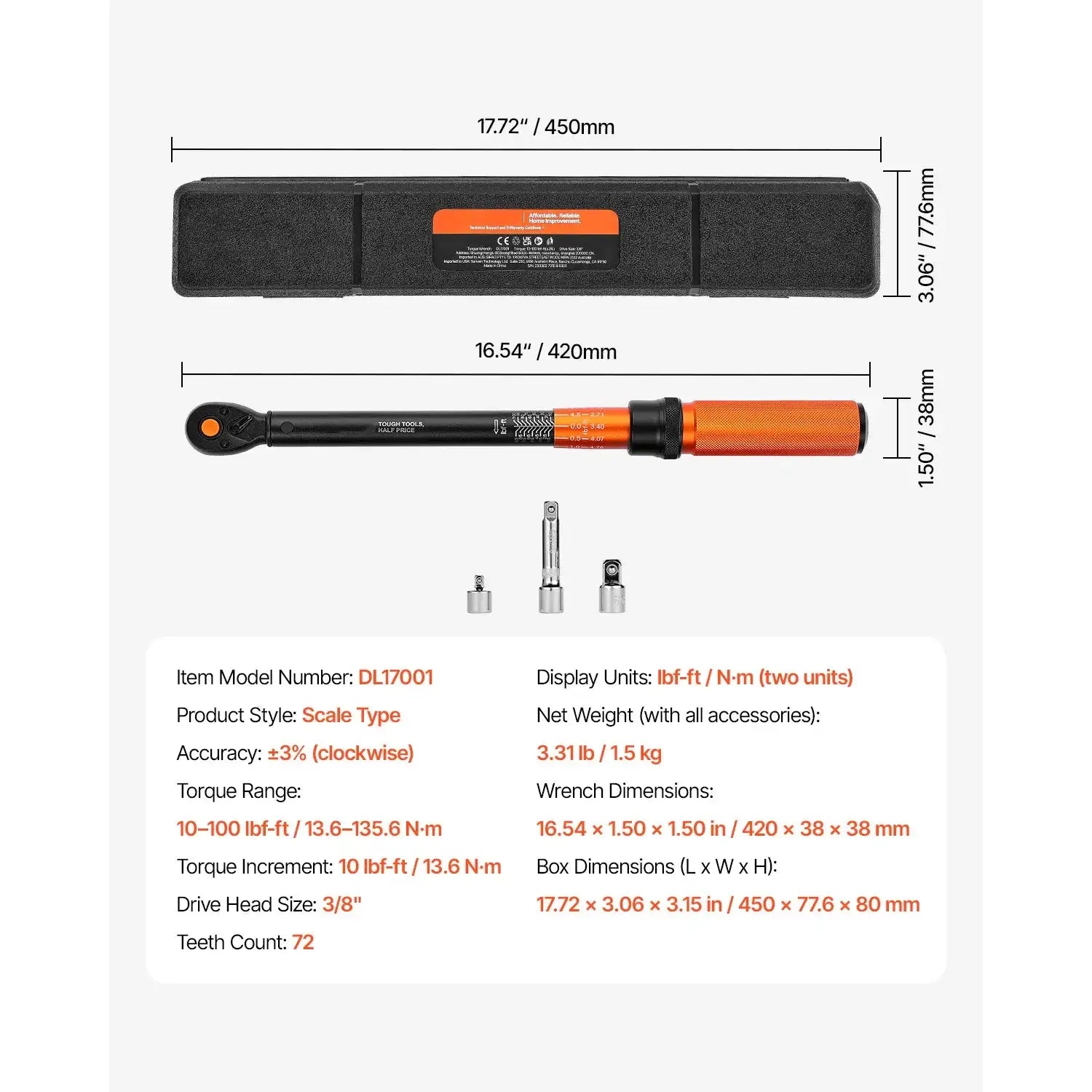 Torque Wrench Set &ndash; Dual Direction Adjustable 10-100 ft-lb / spain