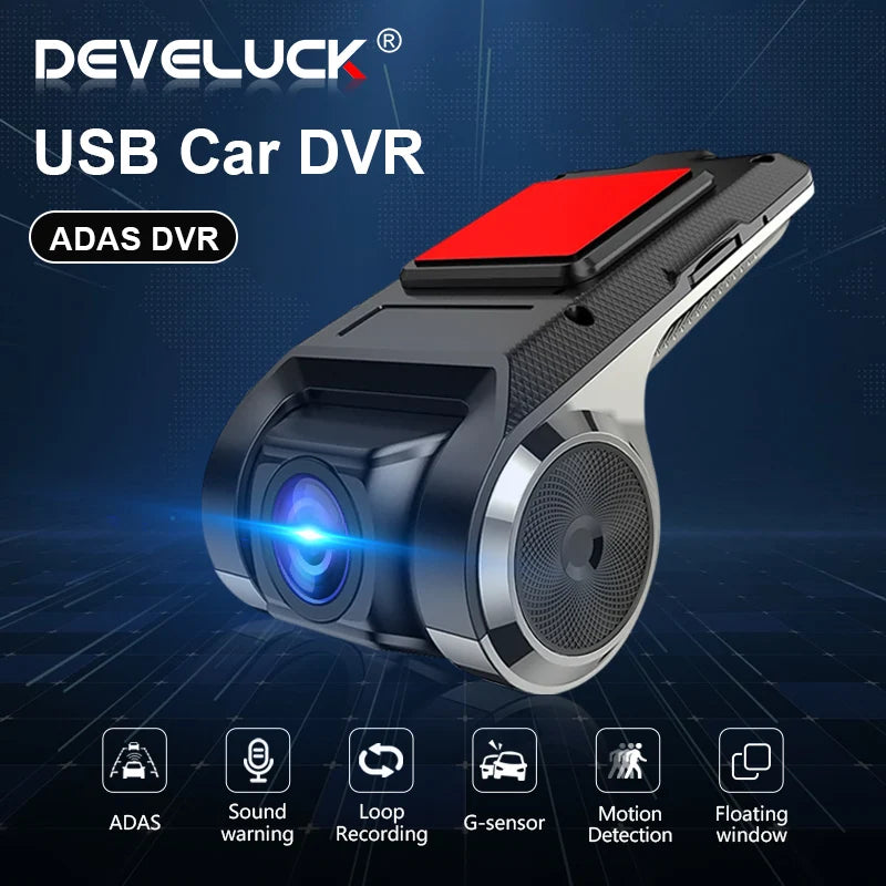 Develuck ADAS USB Dash Cam Auto DVR s Full HD 720p, 105-140 stupňů široký úhel
