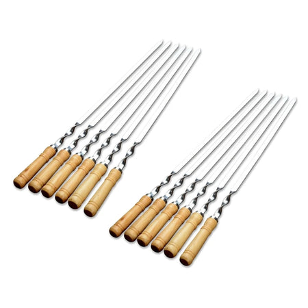 Premium 12-Piece Stainless Steel Barbecue Skewers with Wooden Handles 12PCS-2Set