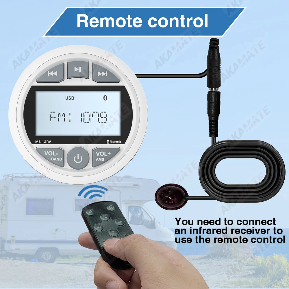 MS-12RV-1 RV Stereo Radio &ndash; Bluetooth IPX5 200W Output