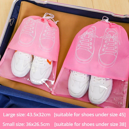 5-Piece Waterproof Shoe Storage Bags with Thickened Non-Woven Fabric - Eco-Friendly Travel Moistureproof Organizer Pink 5pcs / 36x26.5cm