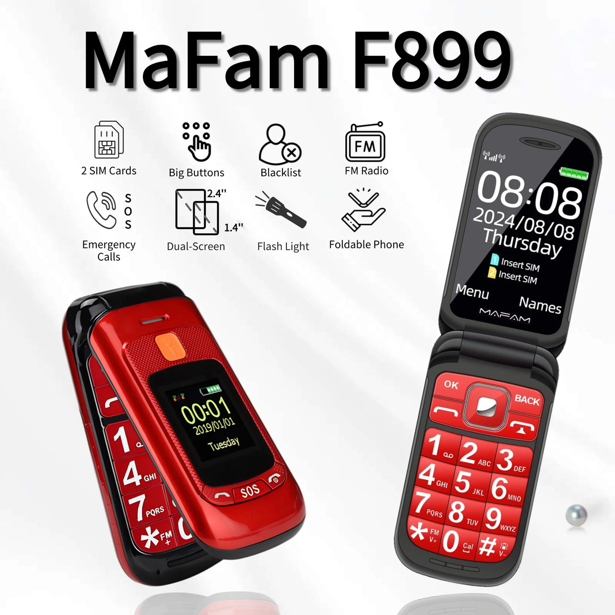 Senior Flip Dual Display Phone For Elderly &ndash; Large Keys