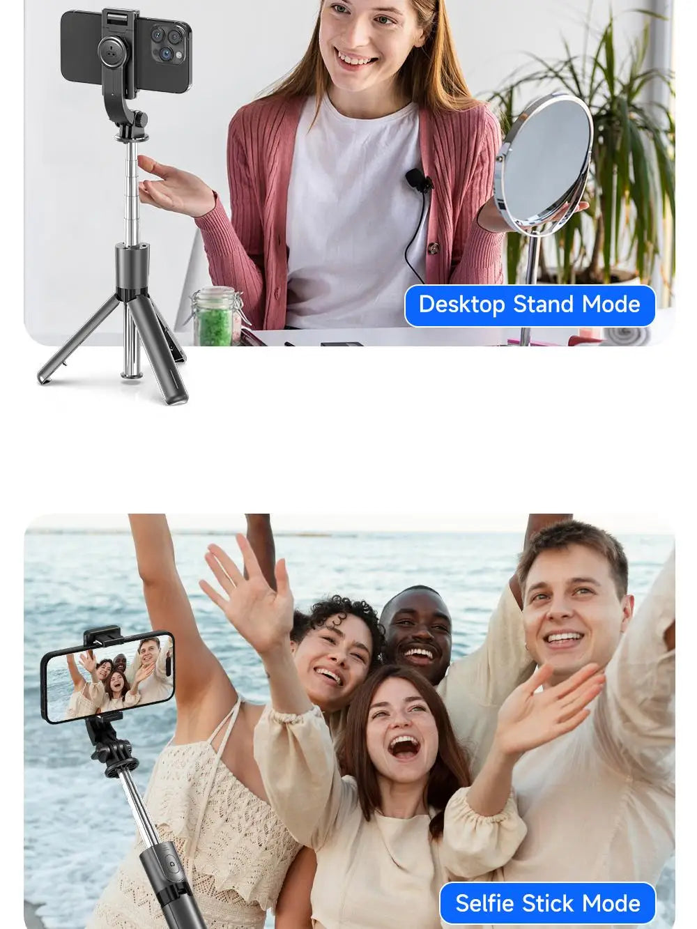 CrownQu Wireless Selfie Stick Tripod &ndash; 360 Degree Rotatable With Detachable Remote