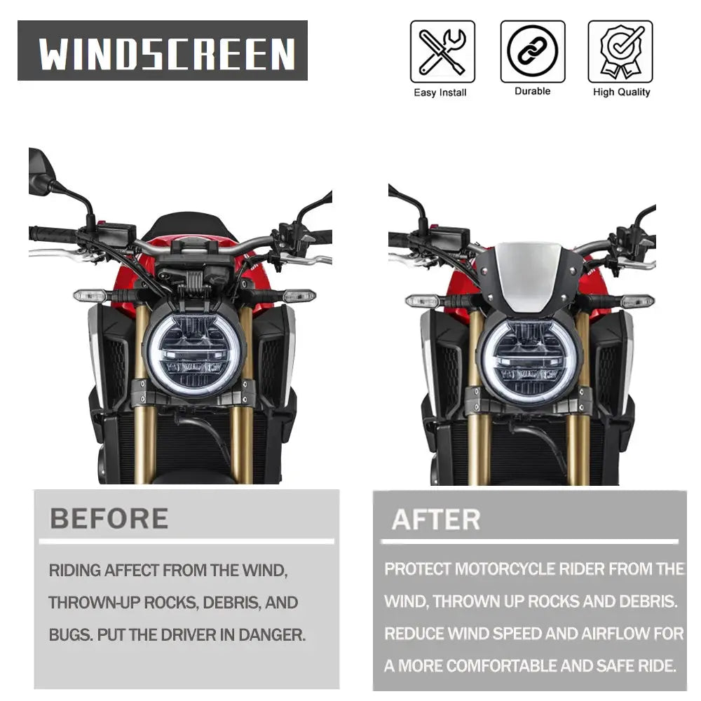 For Honda CB650R CB 650 R 2019-2023 CB 650R 2024-2025 Motorcycle Windshield Sport Windshield Wind Deflector Visor Screen Bracket by InterCyprus Trading Ltd