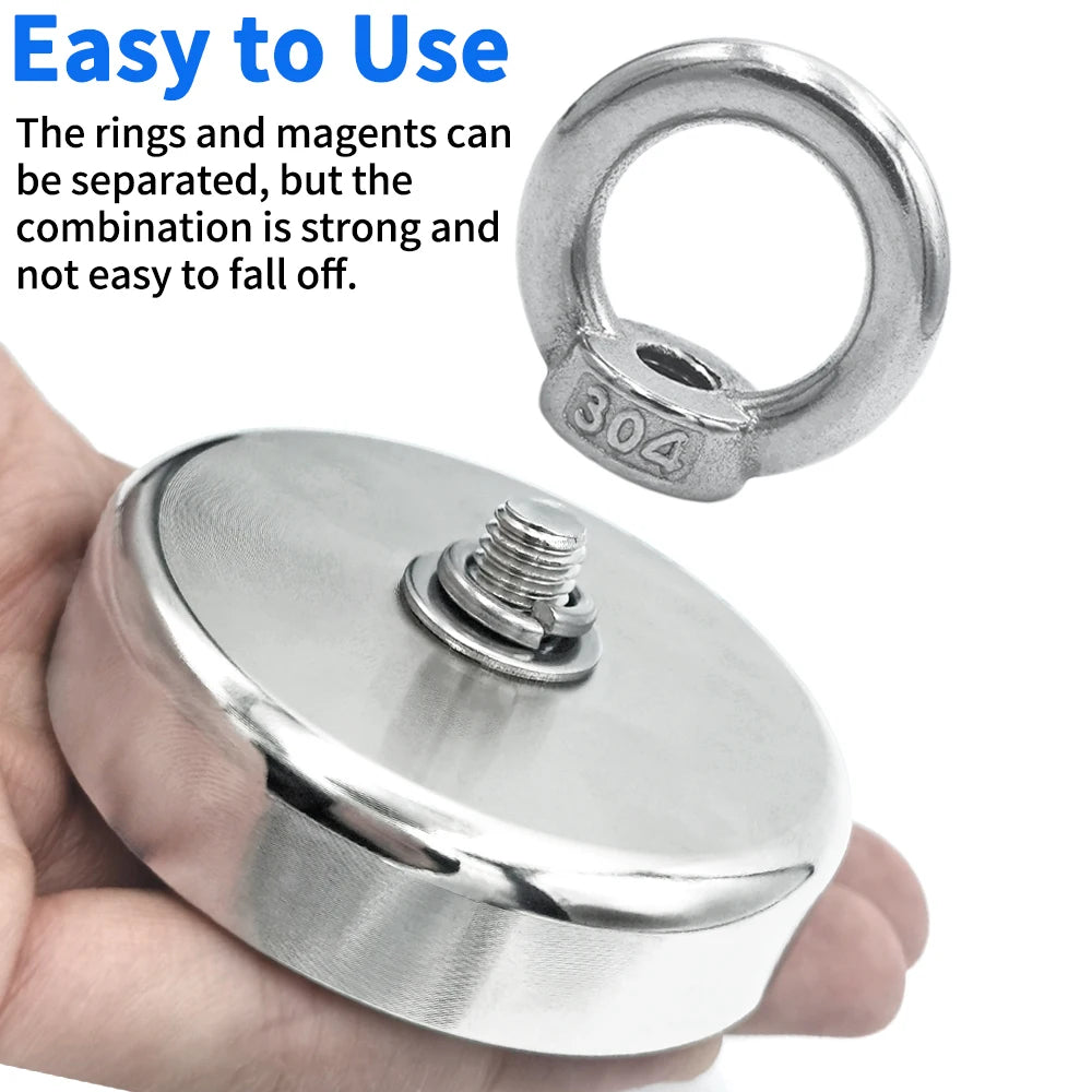 Super Strong Neodymium Fishing Hook N52 D16-D42mm Heavy Duty Rare Earth with Countersunk Hole Eyebolt Salvage Magnetic