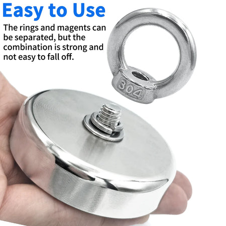 Super Strong Neodymium Fishing Hook N52 D16-D42mm Heavy Duty Rare Earth with Countersunk Hole Eyebolt Salvage Magnetic