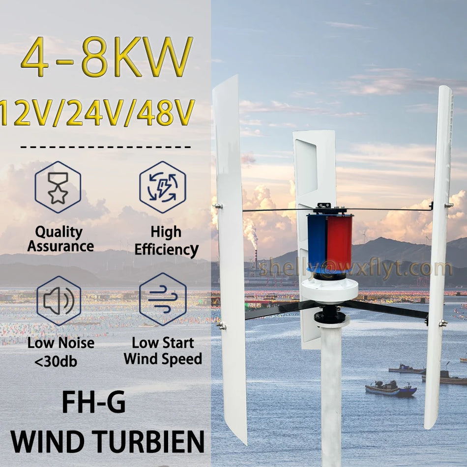 Turbina Eolica ad Asse Verticale 4KW 6KW 12V 24V 48V da Montare sul Tetto