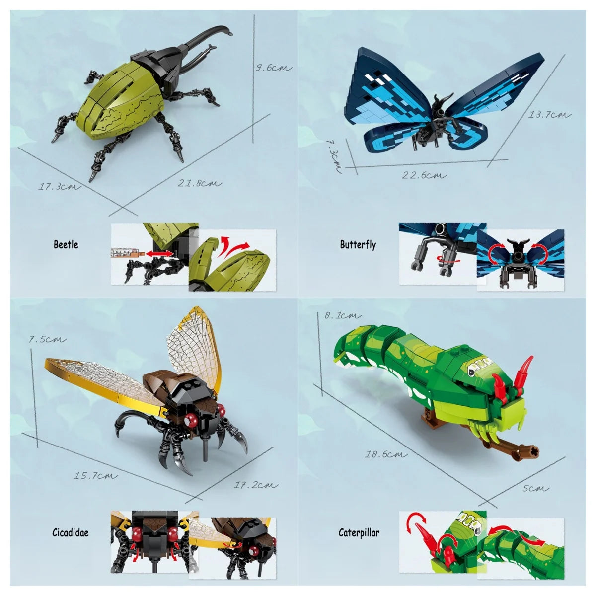 Rhinoceros Beetle Colorful 3D Model Blocks Toy &ndash; Easy Build 4 Set Big Insect / in-bag