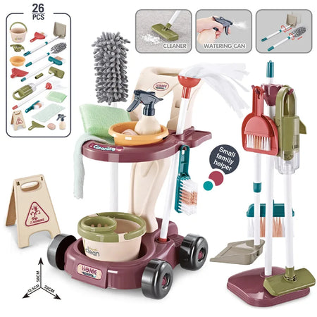 Simulation Cleaning And Hygiene Cart Tool Set &ndash; Educational Pretend Play Fun 26 pieces