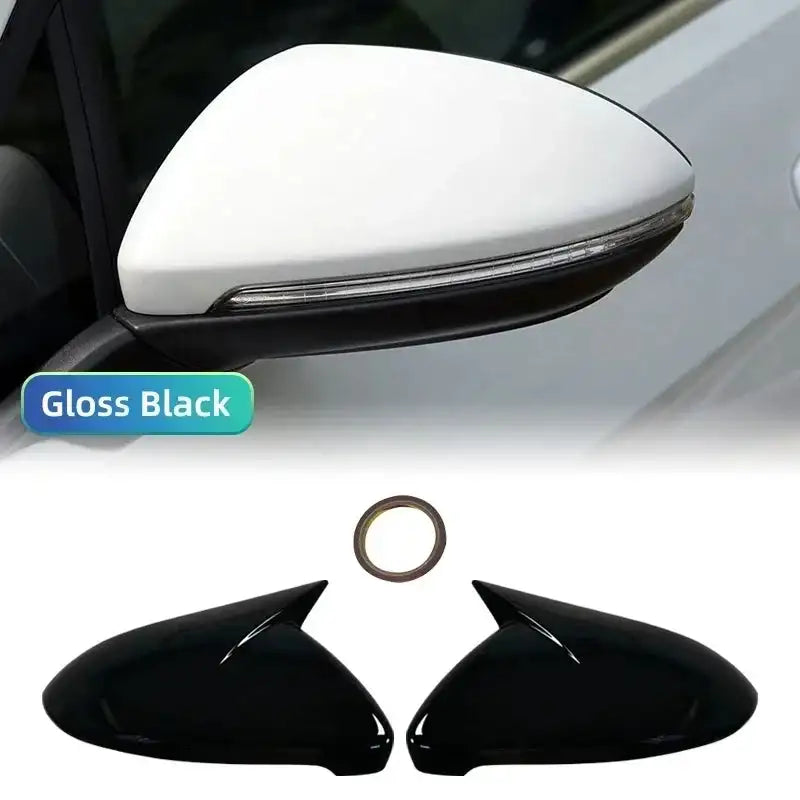2Pcs Side Wing Mirror Cover Trim For VW Golf 7 MK7 2014 Bright black