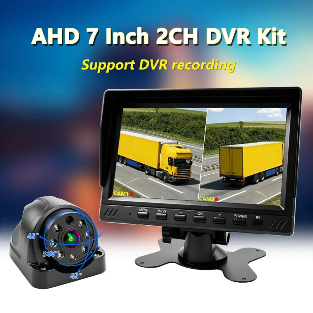 7 Inch 1080P AHD 2CH Split Screen DVR Monitor IP67 Waterproof Night Vision Backup Camera Kit, Rear View Reverse Camera for Truck by InterCyprus Trading Ltd