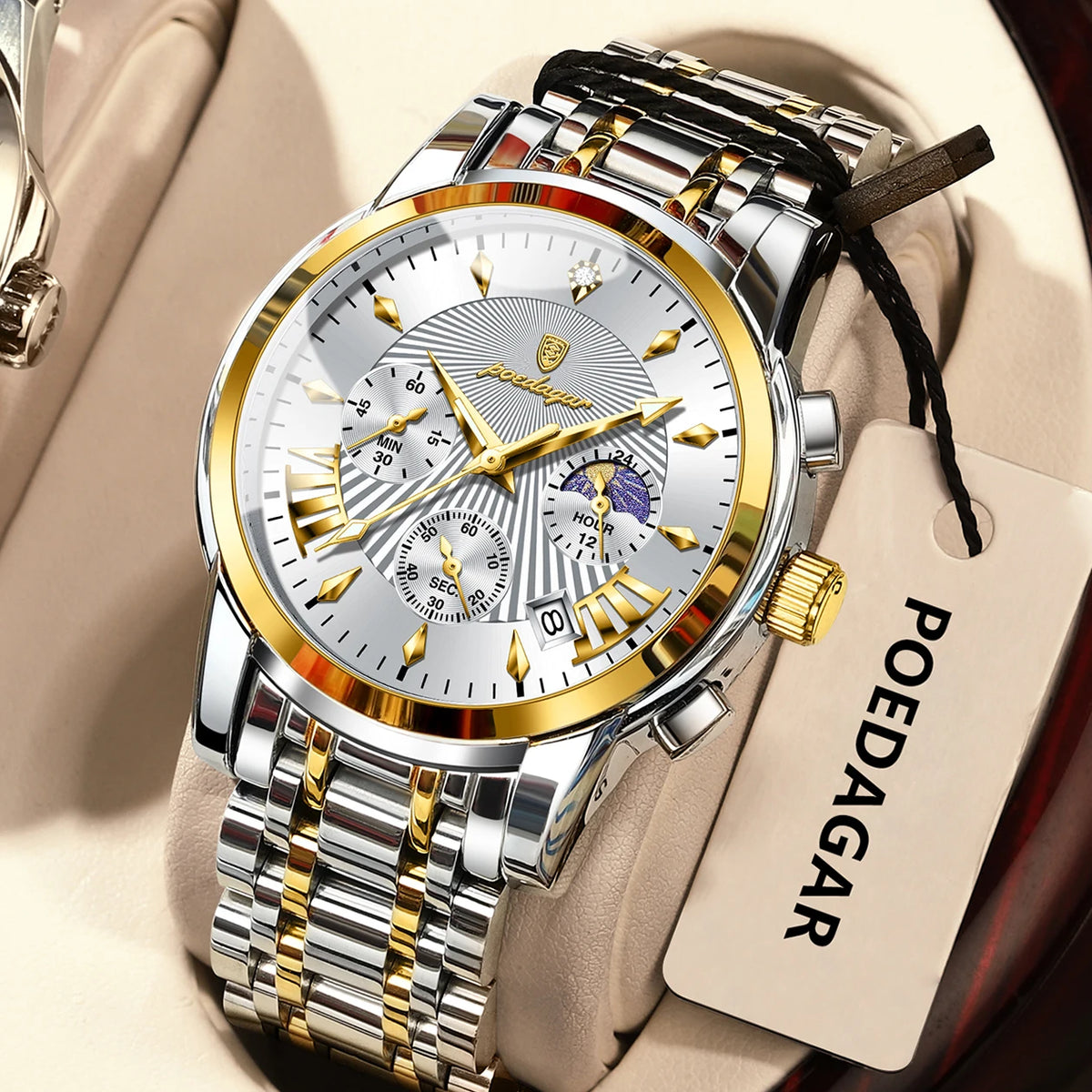 POEDAGAR Original Fashion Men Watch &ndash;Waterproof Chronograph 813 Gold White