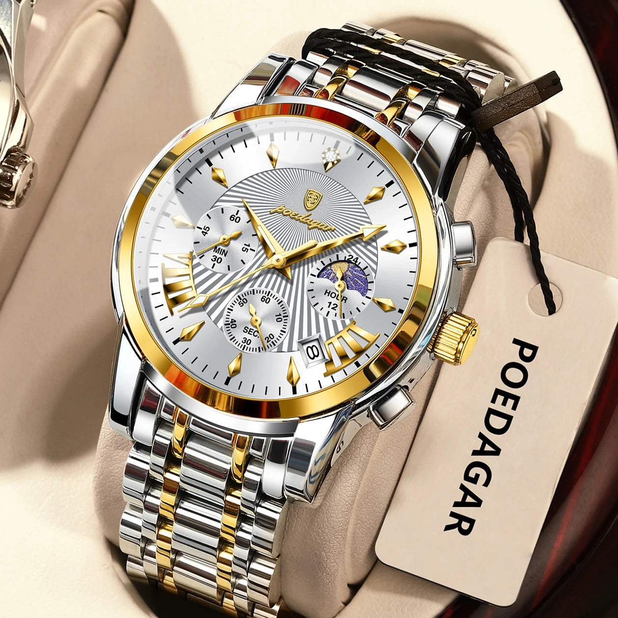 POEDAGAR Original Fashion Men Watch &ndash;Waterproof Chronograph 813 Gold White