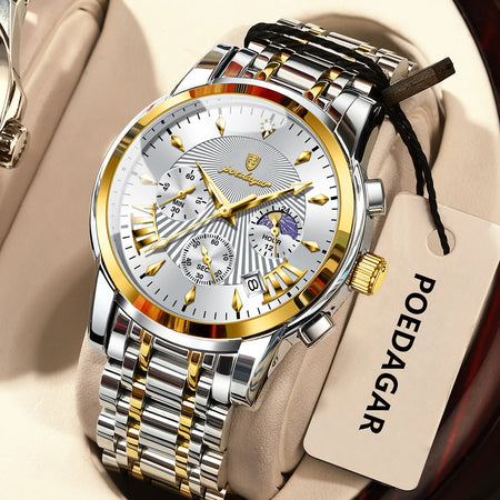 POEDAGAR Original Fashion Men Watch &ndash;Waterproof Chronograph 813 Gold White