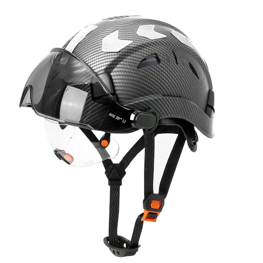 CE Construction Safety Helmet With Visor Goggles &ndash; Durable Carbon black B