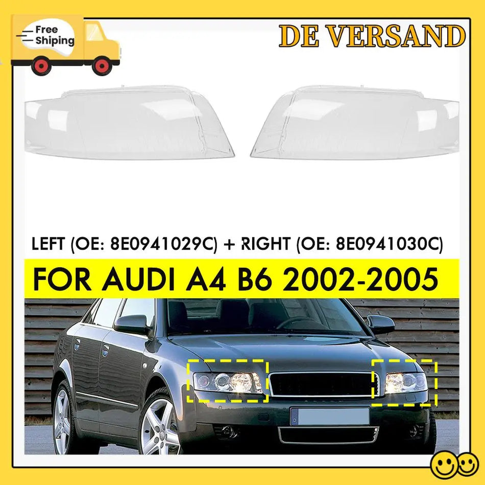 Žibintų dangteliai Audi A4 B6 2002-2005, kairėje ir dešinėje rinkinys, polikarbonato ABS konstrukcija