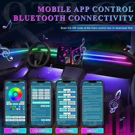18 in 1 Led Car Ambient Lights 213 64 Color RGB Symphony Streamer Bluetooth Rainbow Interior Acrylic Strips Atmosphere Lamp Kit by InterCyprus Trading Ltd