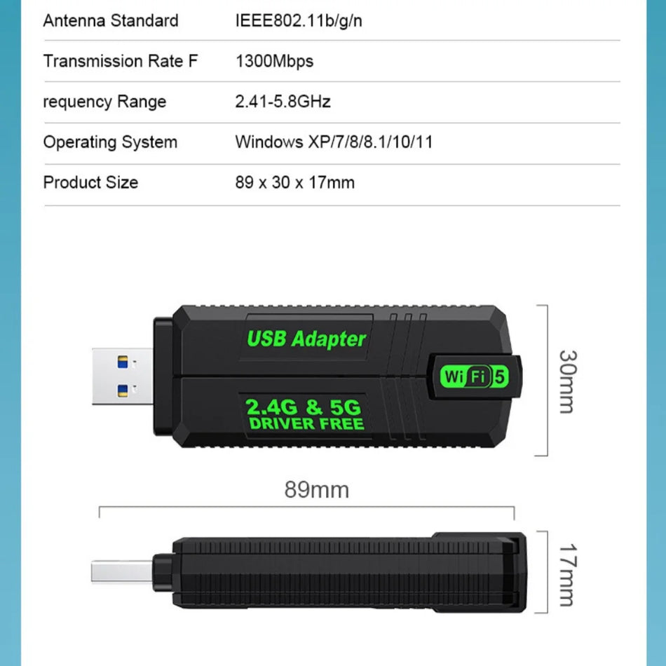 600Mbps WiFi USB Adaptörü Çift Bant 2.4GHz 5GHz 4 Antenli USB 3.0 PC için