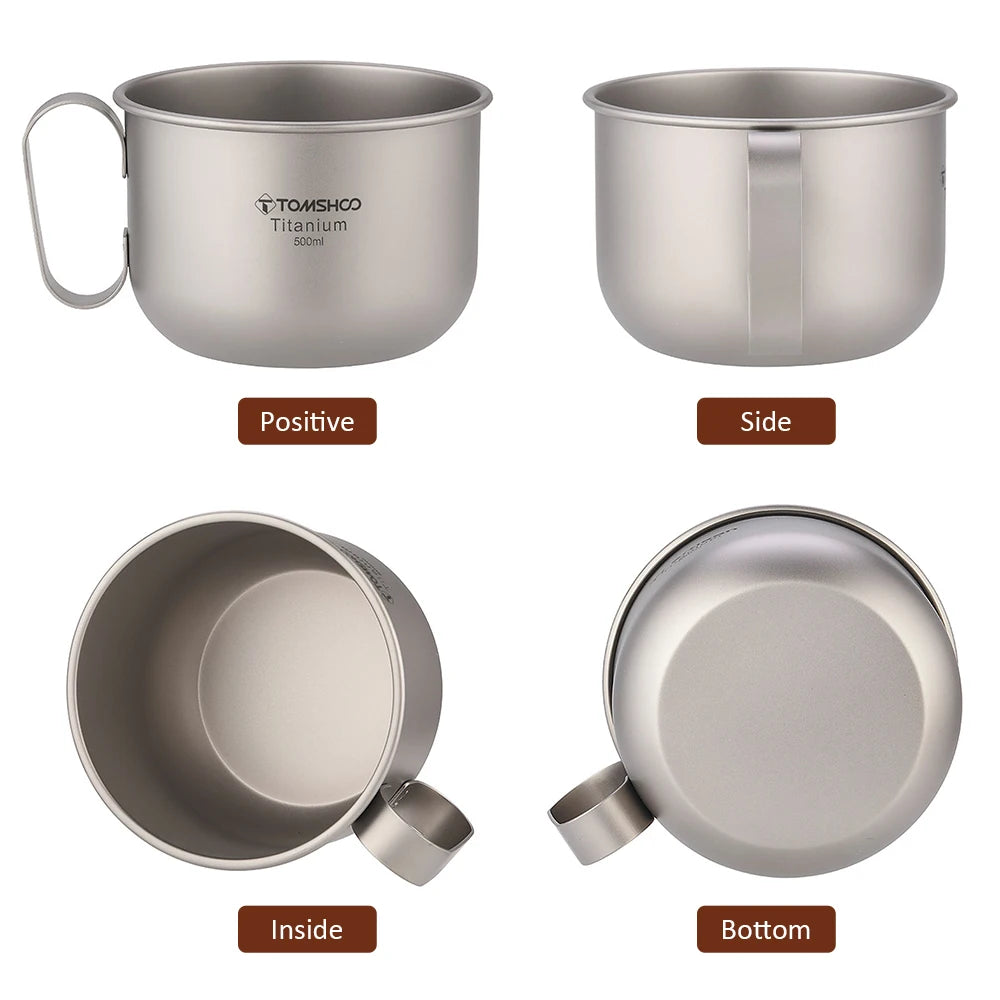 500ml Titanium Cup With Lid And Handle - Ultra Lightweight