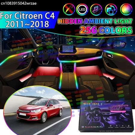 For Citroen C4 2011~2018 B7 MK2 2012 2013 RGB Car Interior Ambient Lights Strips Breathing Lighting Kit App Control LED strips by InterCyprus Trading Ltd